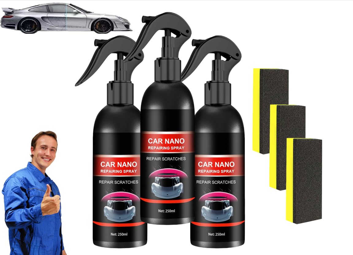 Zytuuob Autopolitur Karosserie Kratzer Entferner, Nuafix Nano Auto Spray, neuer Lackglanz Verbesserer, Autowachs Kratzerreparatur, Schnellreparatur Kratzerspray, Auto Polierset (3Pcs,250ml) von Zytuuob