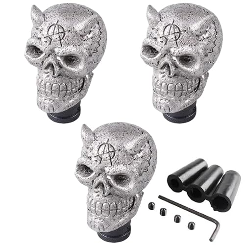 Zytuuob Totenkopf-Soldatengriff - handgefertigter Schaltknauf, Totenkopf-Schaltknauf, Auto-Hebelgriff, Skelett-Stil, passend für die meisten manuellen Automatikgetriebe (3PCS,B) von Zytuuob