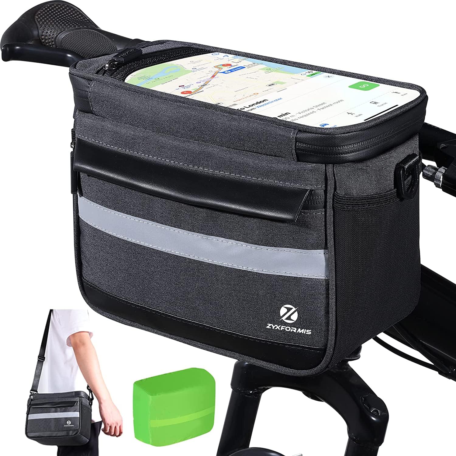 Lenkertasche Fahrrad, 6L Wasserdichter Fahrradtasche Lenker, Multifunktional Fahrradkorb Tasche Radtasche Fronttasche Vorne Fahrradtasche mit Touchscreen und Reflektorstreifen für alle Handy von Zyxformis