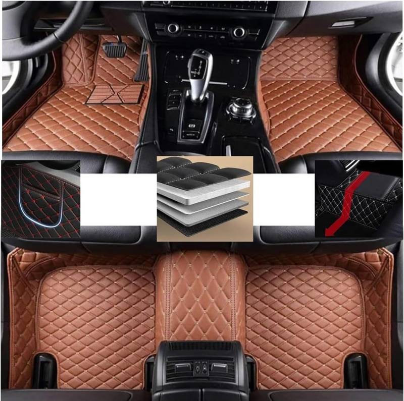 Auto FußMatten für Toyota GT 86 2013-2021, Leder Vollabdeckung Autoteppich Wasserdichtes rutschfeste Allwettermatte Innere ZubehöR,E-Brown von Zzbyz