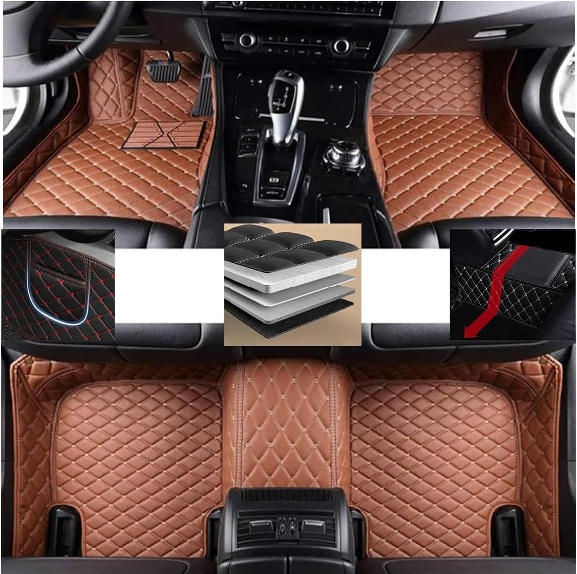 Auto FußMatten für Toyota Land Cruiser 5seats 2010-2015, Leder Vollabdeckung Autoteppich Wasserdichtes rutschfeste Allwettermatte Innere ZubehöR,E-Brown von Zzbyz