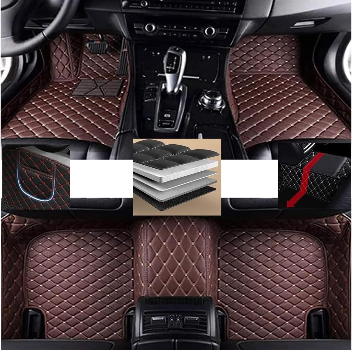 Auto FußMatten für Toyota Land Cruiser 5seats 2010-2015, Leder Vollabdeckung Autoteppich Wasserdichtes rutschfeste Allwettermatte Innere ZubehöR,F-Coffee von Zzbyz