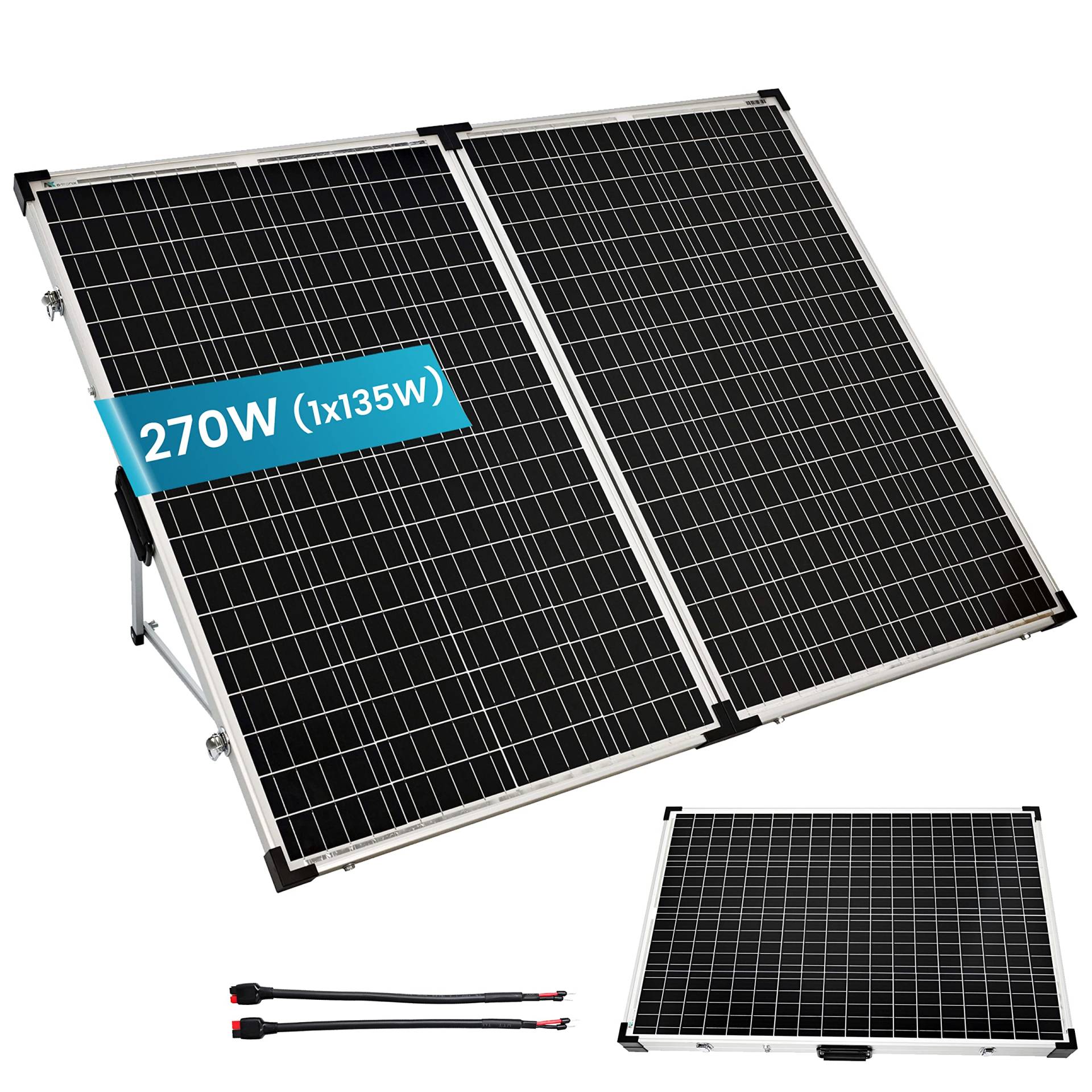 a-TroniX® 270W Solarkoffer 0% MwSt §12 III UstG 2x135W Solarpanel klappbar für Outdoor-Einsatz, Camping, Wohnmobil und Boote, Solarmodul und zum Anschluss an Solarladeregler oder Powerstation von a-TroniX