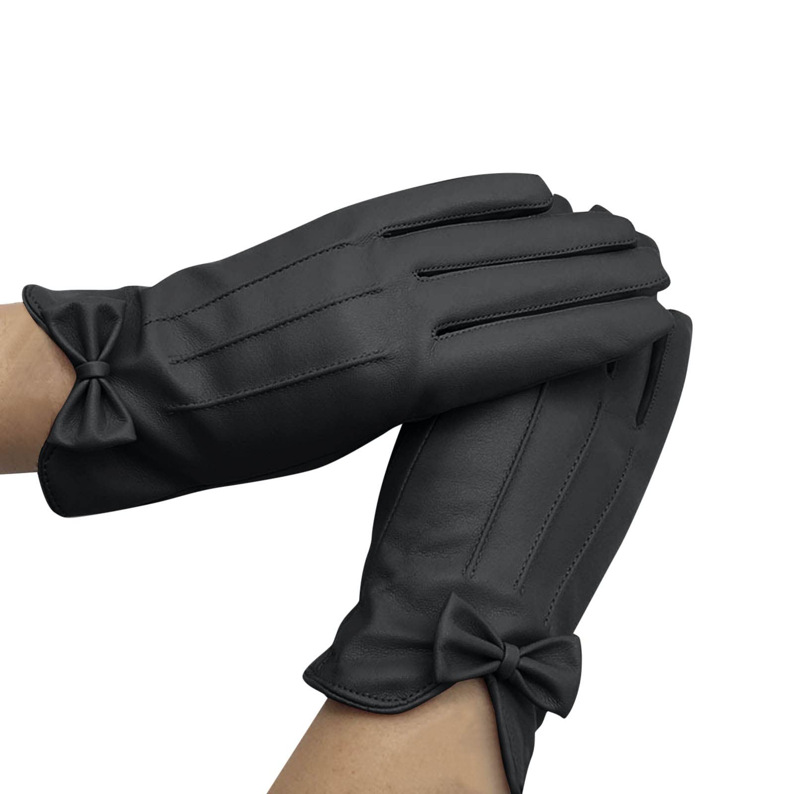 aaSccex Fäustling Winter Warme Mode Weihnachten Frauen Schwarz Weiche Geschenk Dame Handschuhe Handschuhe Blaue Handschuhe Kunstleder (Black #4, One Size) von aaSccex