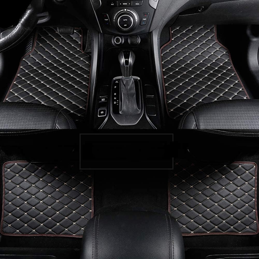 4pcs Custom Auto FußMatten für Skoda Karoq 2018-2024(LHD), PU Leder Auto Fußmatten Automatten Allwetter Leder Vorne Hinten Automatten Auto Matte Car Mats,I Black+Rice von abrupt