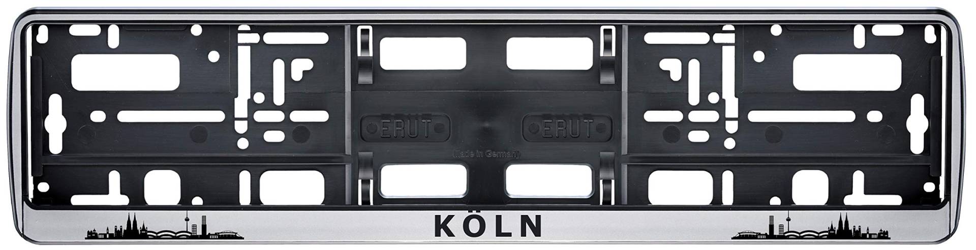 Auto Kennzeichenhalter Köln Skyline in der Farbe Silber/Schwarz Nummernschildhalterung Auto, Nummernschildhalter Fanartikel 2 Stück von Aina