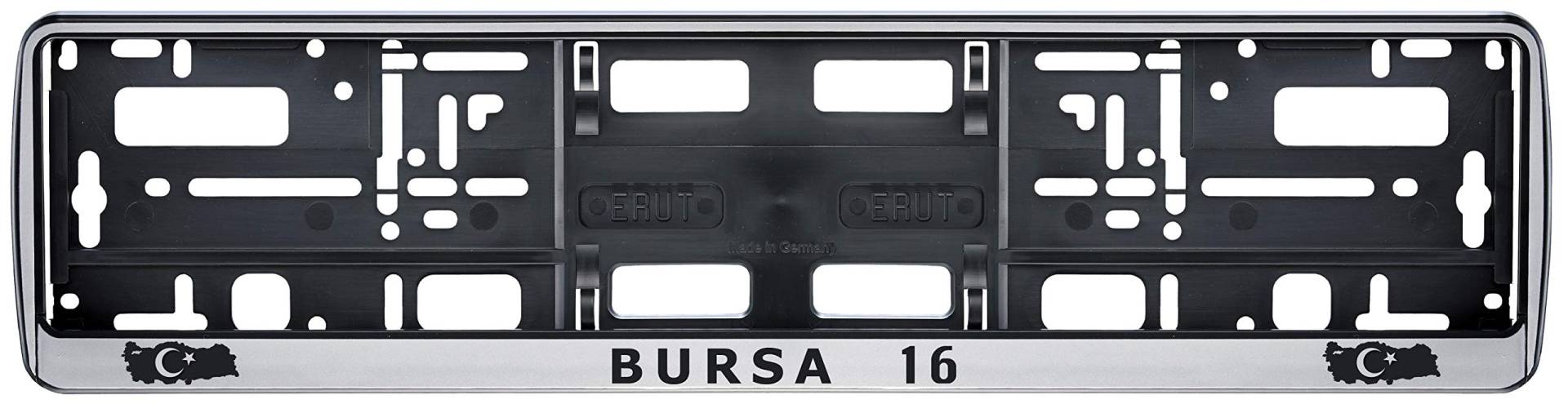 Auto Kennzeichenhalter in der Farbe Silber/Schwarz Nummernschildhalterung Auto, Nummernschildhalter Türkei Flagge 16 Bursa 2 Stück von Aina