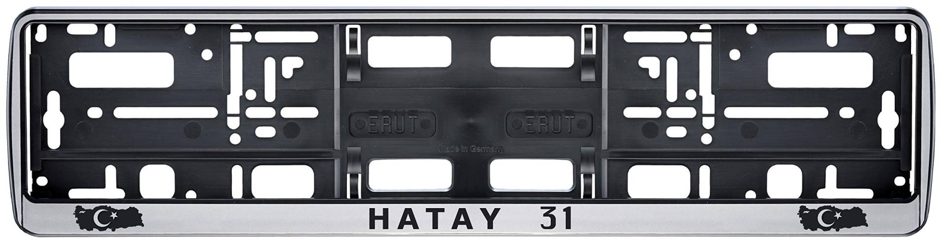 Auto Kennzeichenhalter in der Farbe Silber/Schwarz Nummernschildhalterung Auto, Nummernschildhalter Türkei Flagge 31 Hatay 2 Stück von Aina
