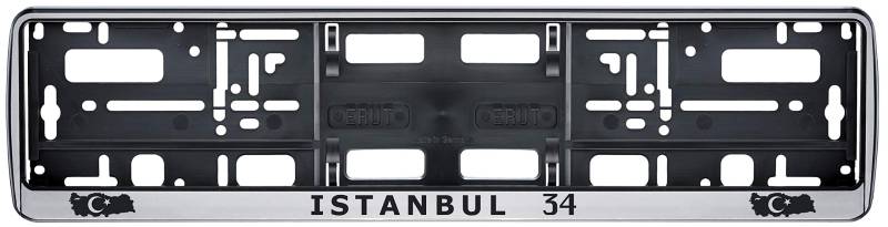 Auto Kennzeichenhalter in der Farbe Silber/Schwarz Nummernschildhalterung Auto, Nummernschildhalter Türkei Flagge 34 Istanbul 2 Stück von Aina