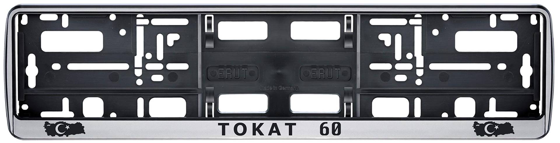 aina Auto Kennzeichenhalter in der Farbe Silber/Schwarz Nummernschildhalterung Auto, Nummernschildhalter Türkei Flagge 60 Tokat 2 Stück von Aina