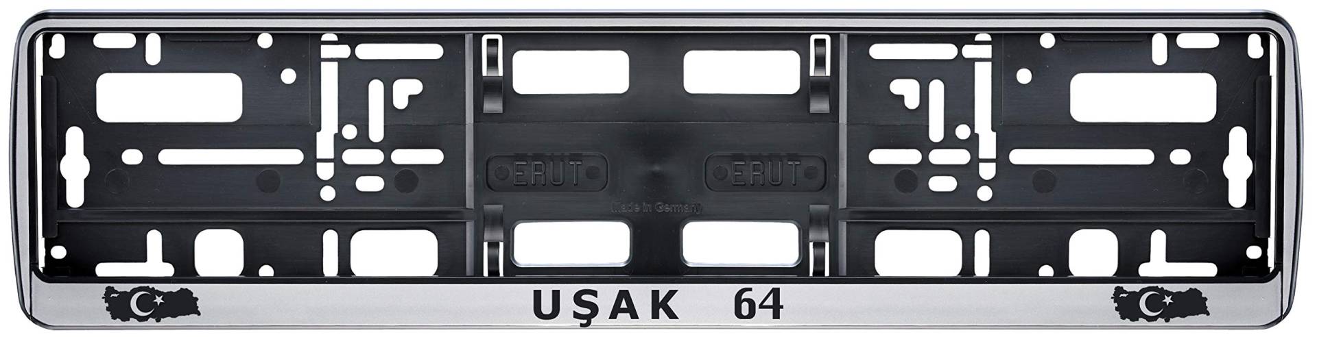 Auto Kennzeichenhalter in der Farbe Silber/Schwarz Nummernschildhalterung Auto, Nummernschildhalter Türkei Flagge 64 Usak 2 Stück von Aina