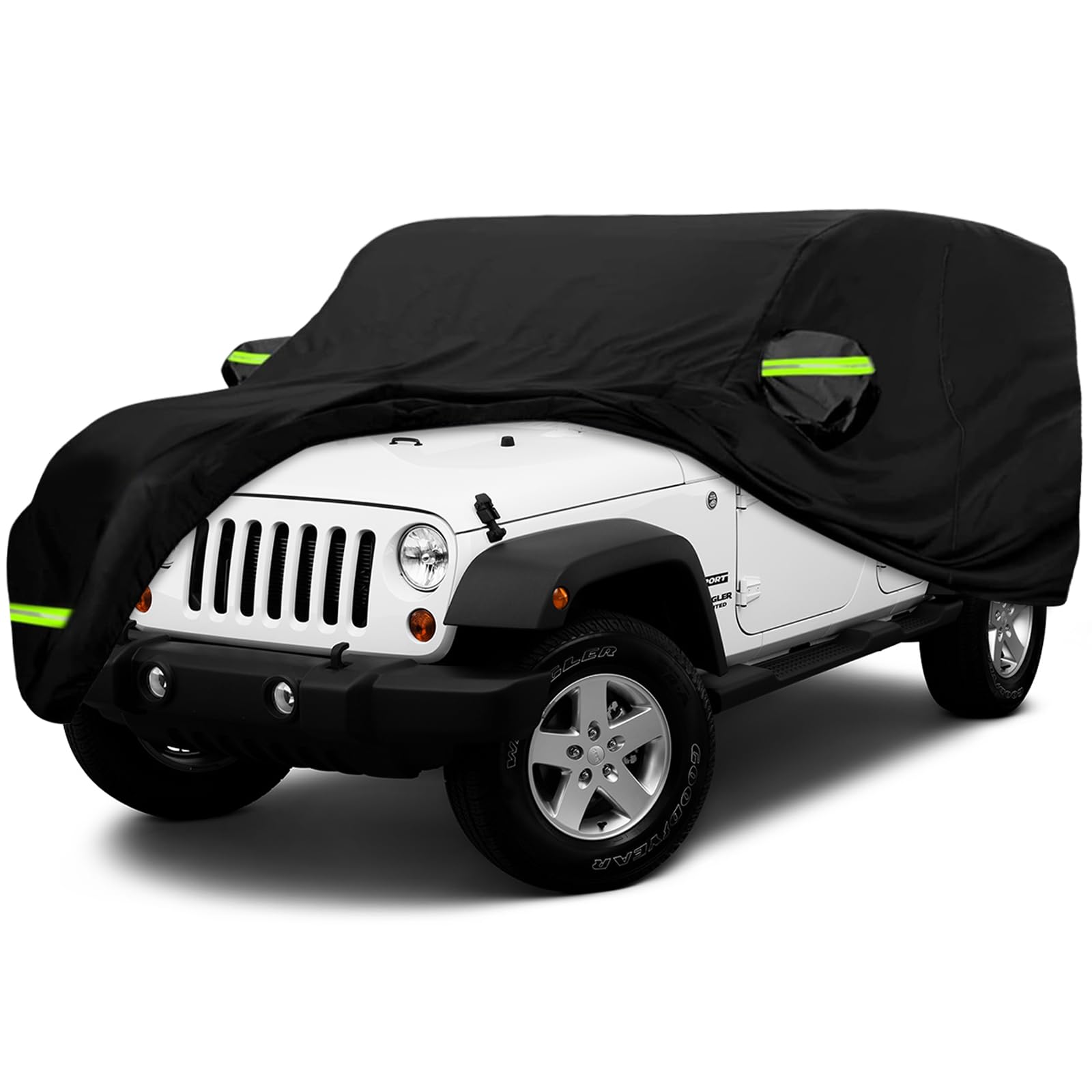 Abdeckung für Jeep Wrangler JK 2 Tür, Wasserdicht Autoplane für Jeep Wrangler CJ,YJ, TJ & JK, 210D UV-beständige Auto Vollgarage Wrangler Autohülle mit Winddichten Riemen (Schwarz,2 Tür) von air swimmers