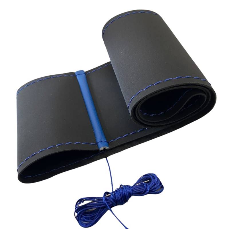 LB107 - Lenkradbezug 37-39 cm zum Schnüren Schwarz Alcantara mit Blaue Naht von akhan