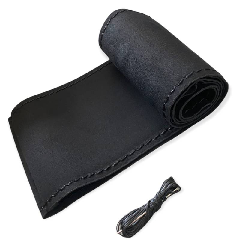 akhan LB122 - Lenkradbezug 37-39 cm zum Schnüren Schwarz Alcantara mit Schwarze Naht von akhan