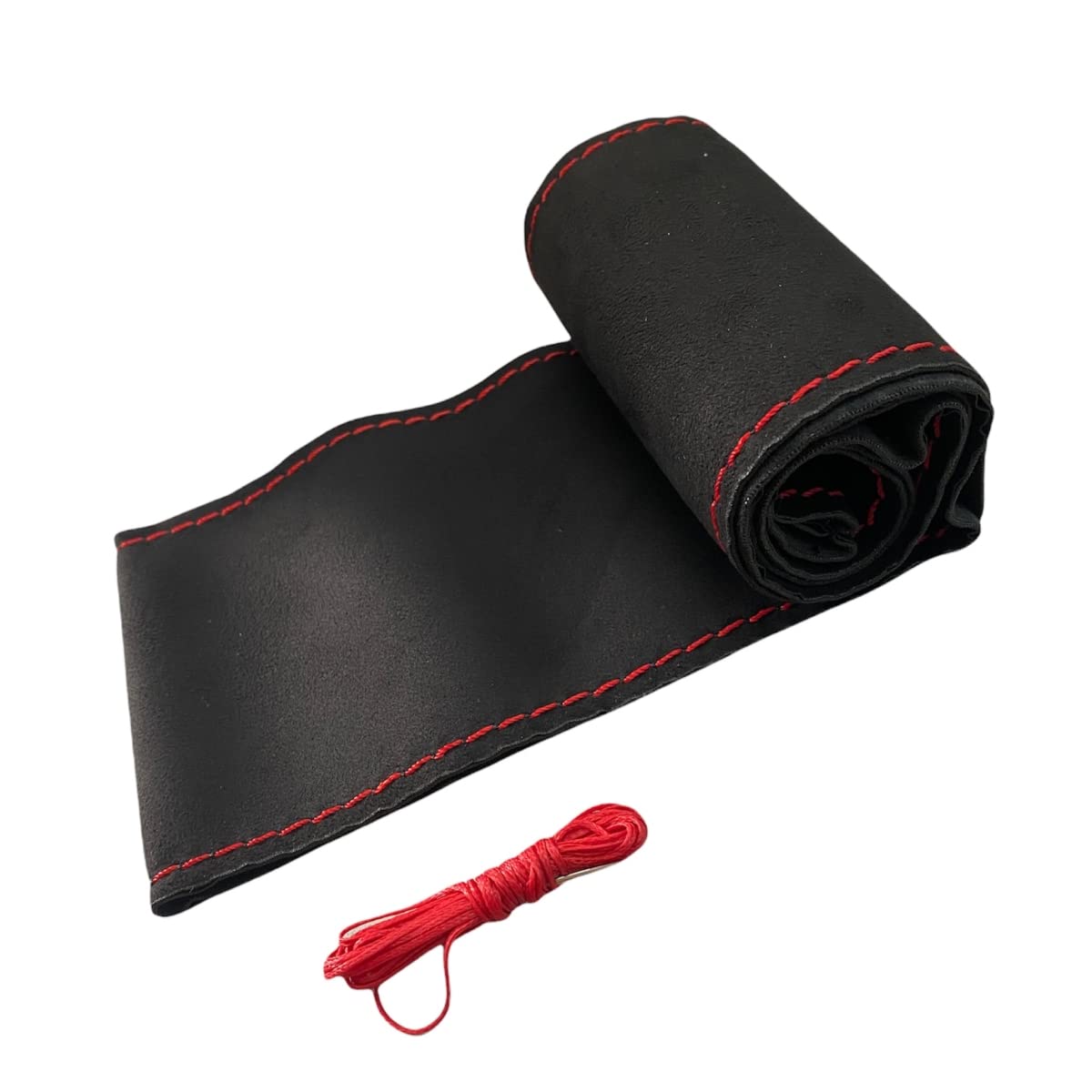 akhan LB102 - Lenkradbezug 37-39 cm zum Schnüren Schwarz Alcantara mit rote Naht von akhan