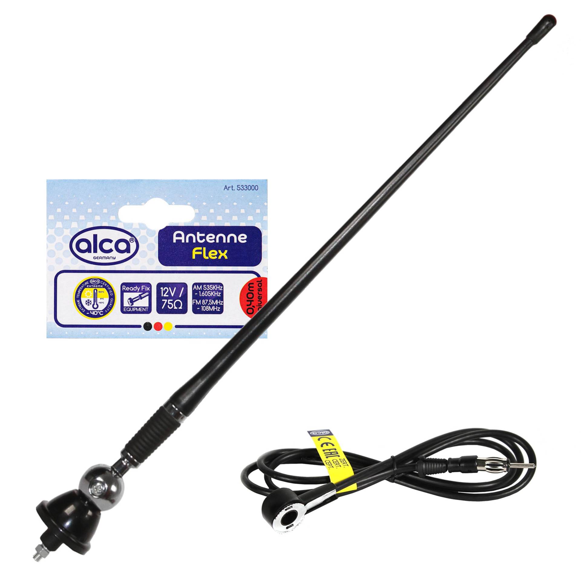 alca® Antenne 40cm Radio AM/FM weiches Gummi flexibel - Neigung einstellbar 180° von alca