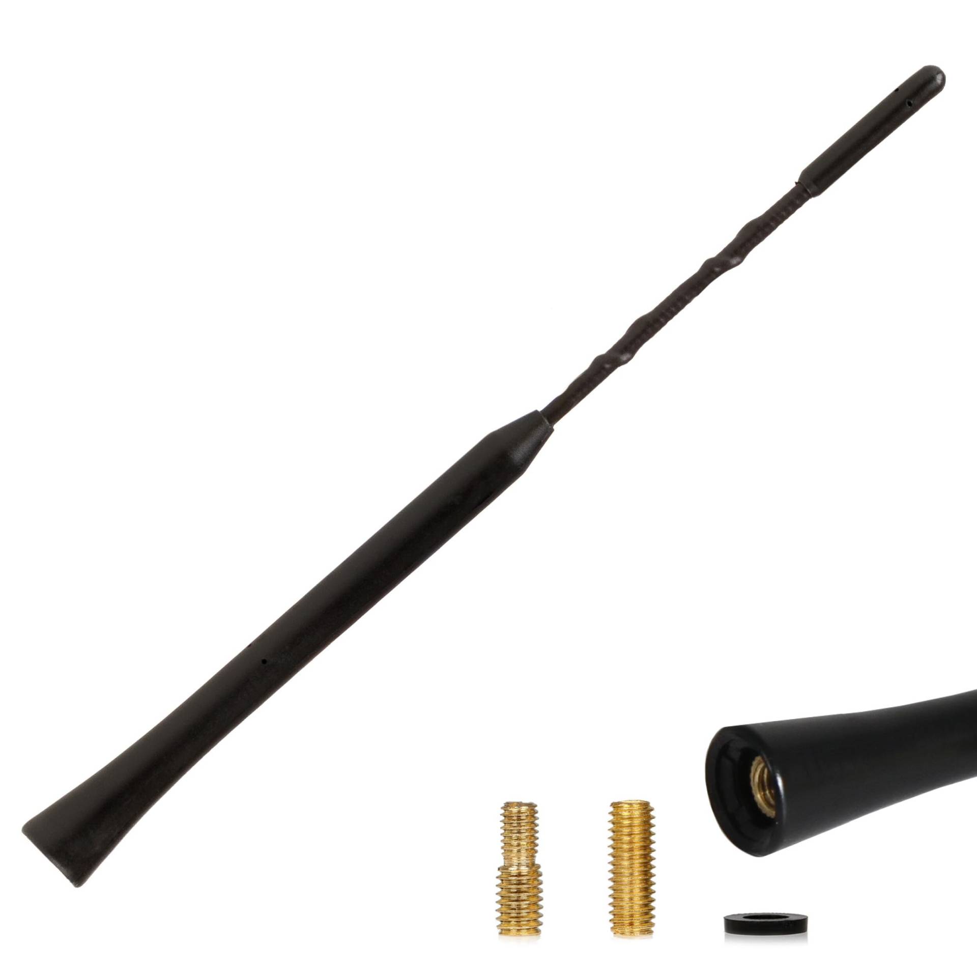 alca® Auto-Antenne 23cm universal Dachantenne Radio AM/FM schwarz aus Fiberglas + M5 M6 Adapter-Set von alca