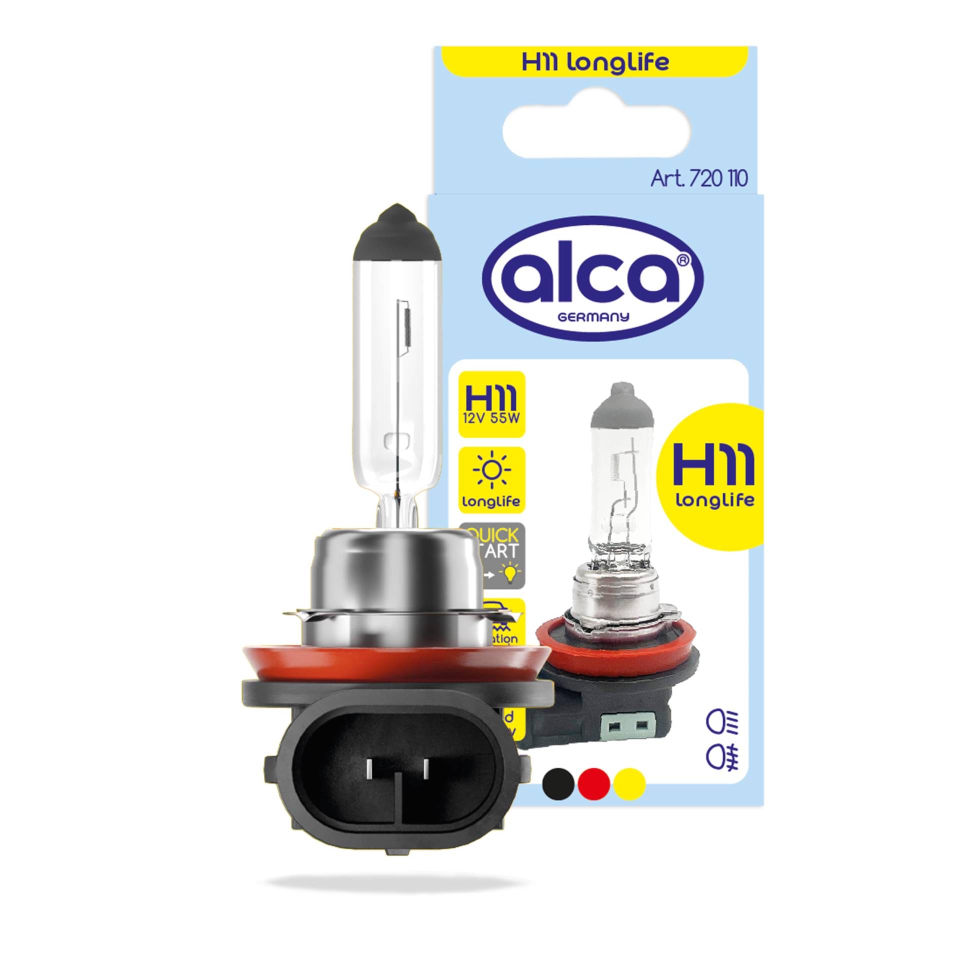 alca® Halogenlampe H11 Fahrzeuglampe Glühbirne Auto Leuchtmittel 12V 55W Sockel: PGJ19-2 von alca