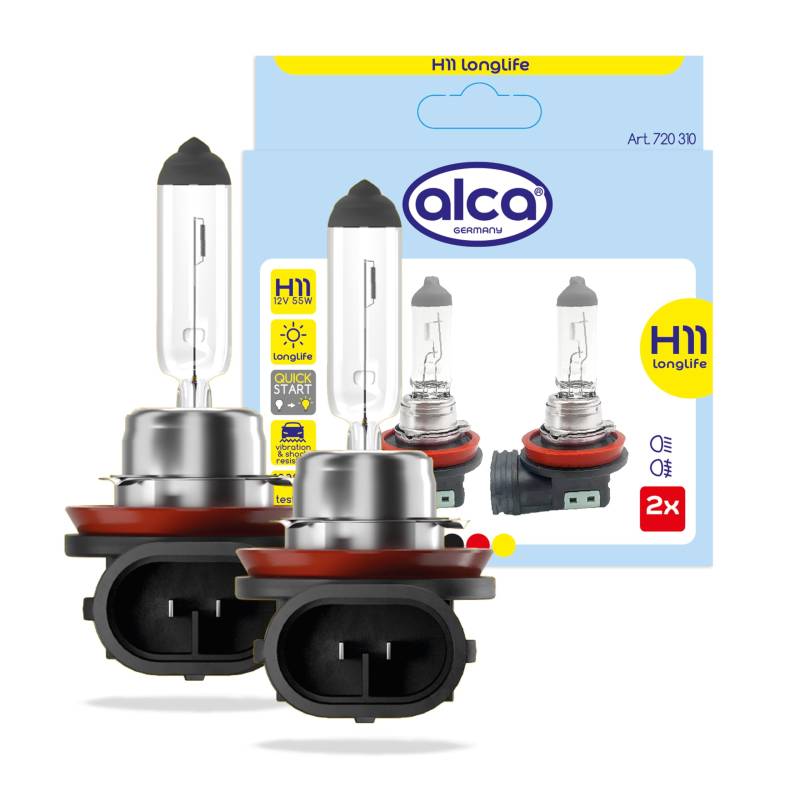 alca® Halogenlampe H11 Fahrzeuglampe Glühbirne Auto Leuchtmittel 12V 55W Sockel: PGJ19-2… (2 Leuchtmittel H11) von alca