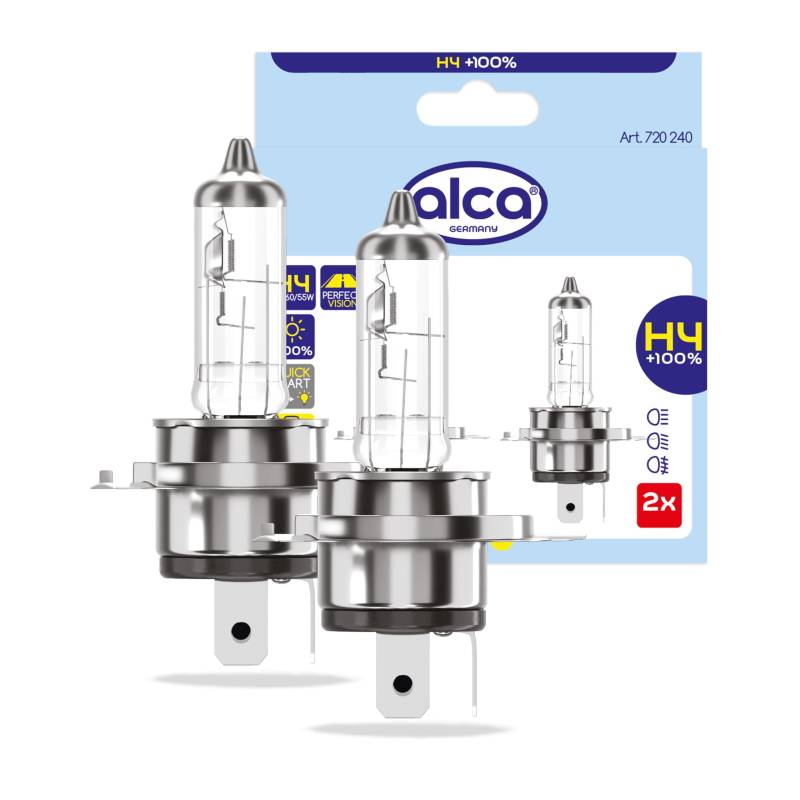 alca® Halogenlampe H4 200% mehr Licht Glühbirne Fahrzeuglampe Auto Leuchtmittel 12V 60W Sockel: P43t 2 Stück (2 Leuchtmittel - H4 + 100% Sicht) von alca