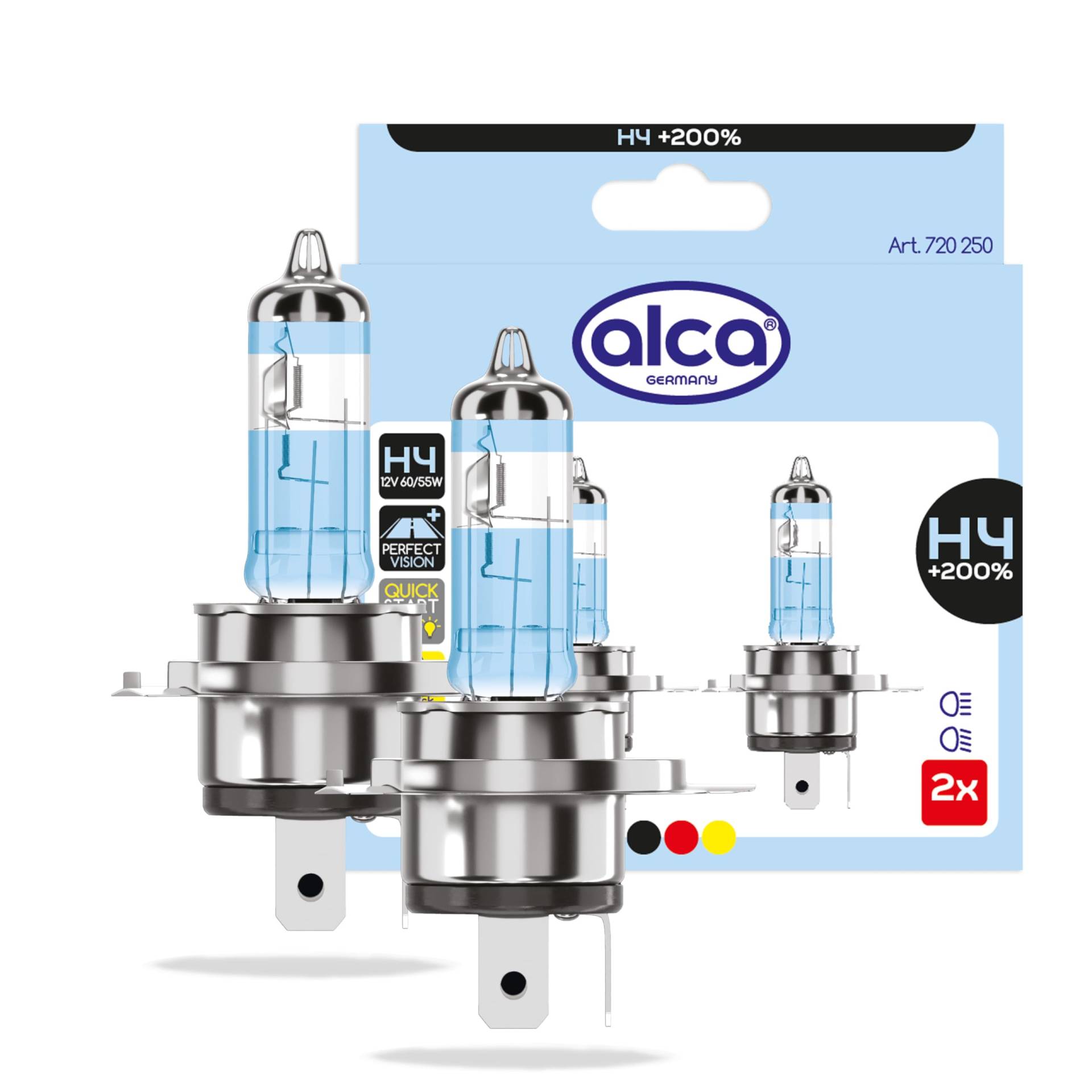 alca® Halogenlampe H4 200% mehr Licht Glühbirne Fahrzeuglampe Auto Leuchtmittel 12V 60W Sockel: P43t 2 Stück (2 Leuchtmittel - H4 + 200% Sicht) von alca