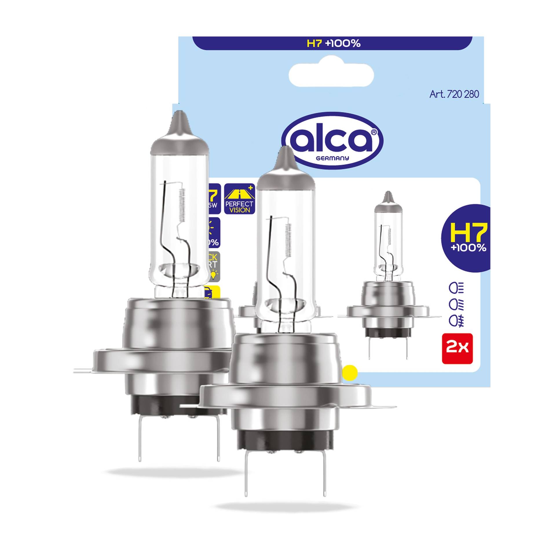 alca® Halogenlampe H7 Fahrzeuglampe Glühbirne Auto Leuchtmittel 12V 55W Sockel: Px26d (2 Leuchtmittel - H7 + 100% Sicht) von alca