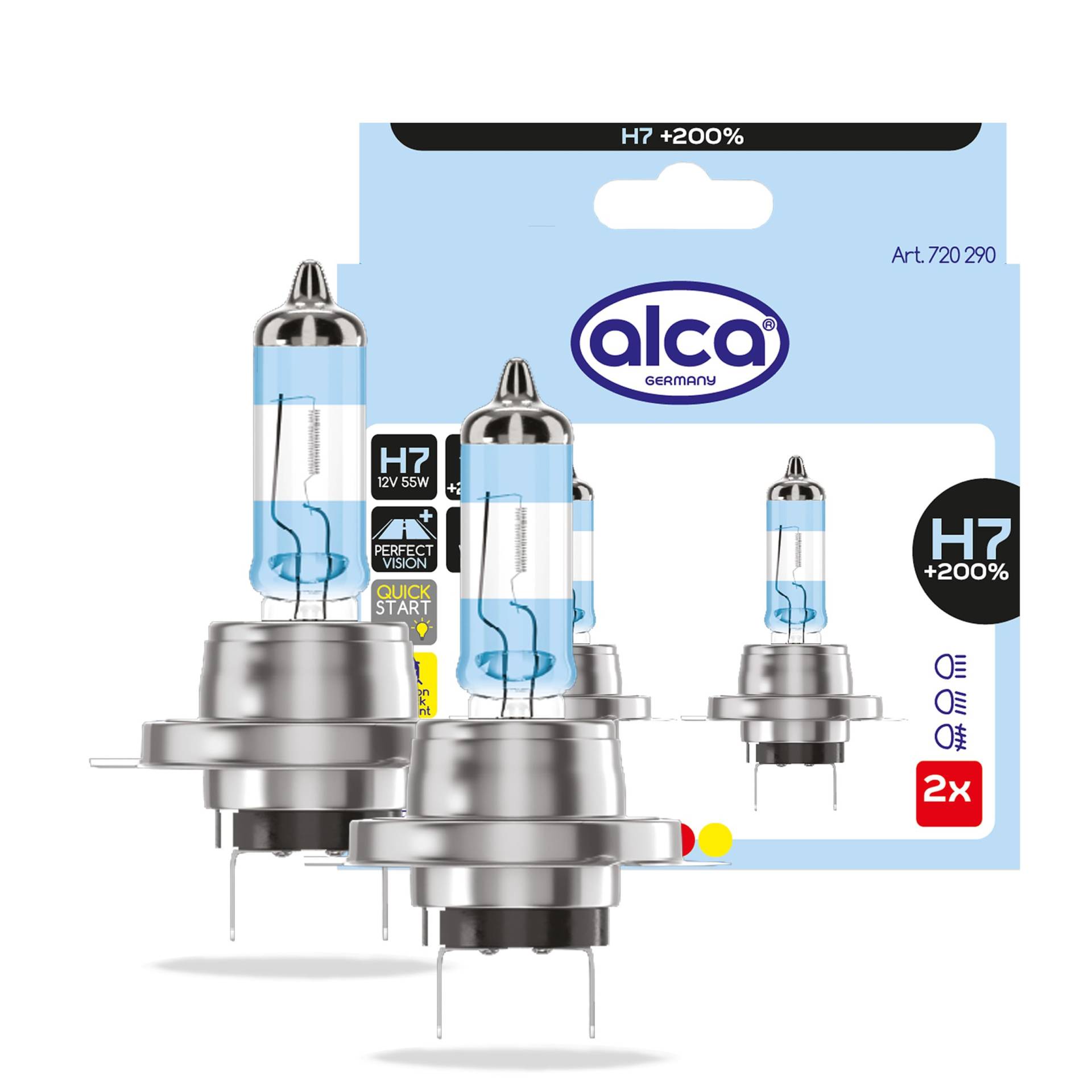 alca® Halogenlampe H7 Fahrzeuglampe Glühbirne Auto Leuchtmittel 12V 55W Sockel: Px26d (2 Leuchtmittel - H7 + 200% Sicht) von alca