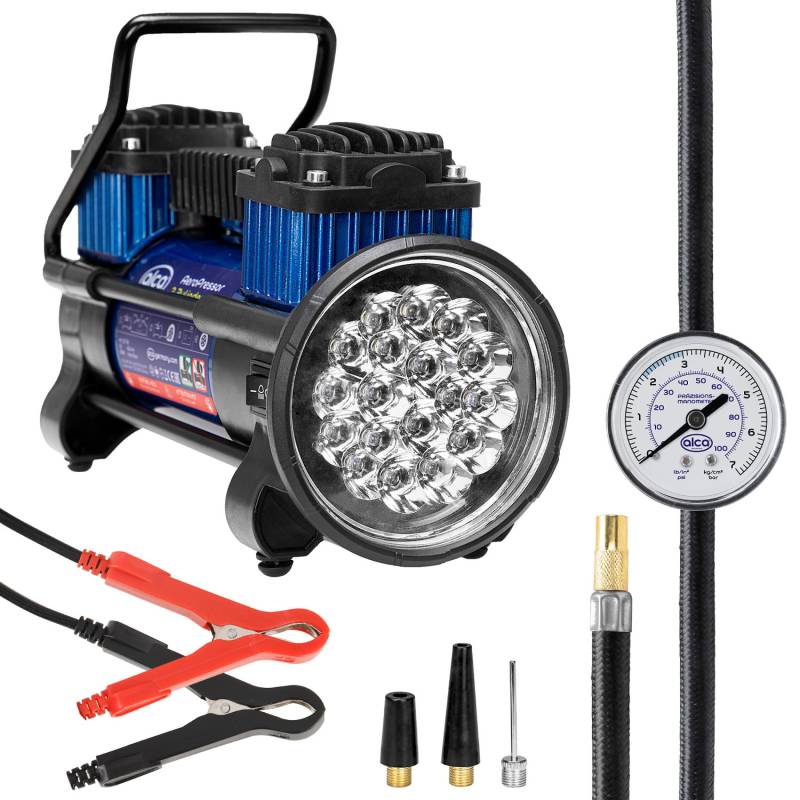 alca® Kompressor, Autokompressor, Luftkompressor mit Licht, 10 bar, Anschluss an 12V Autobatterie von alca