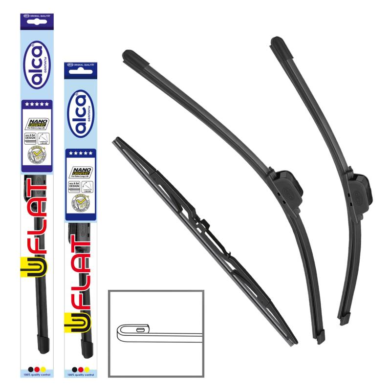 alca® Scheibenwischer Set mit Heckscheibenwischer passend für TOYOTA SIENNA (01.2010-07.2013) U-FLAT Flachbalkenwischer Front- und Heckwischer von alca