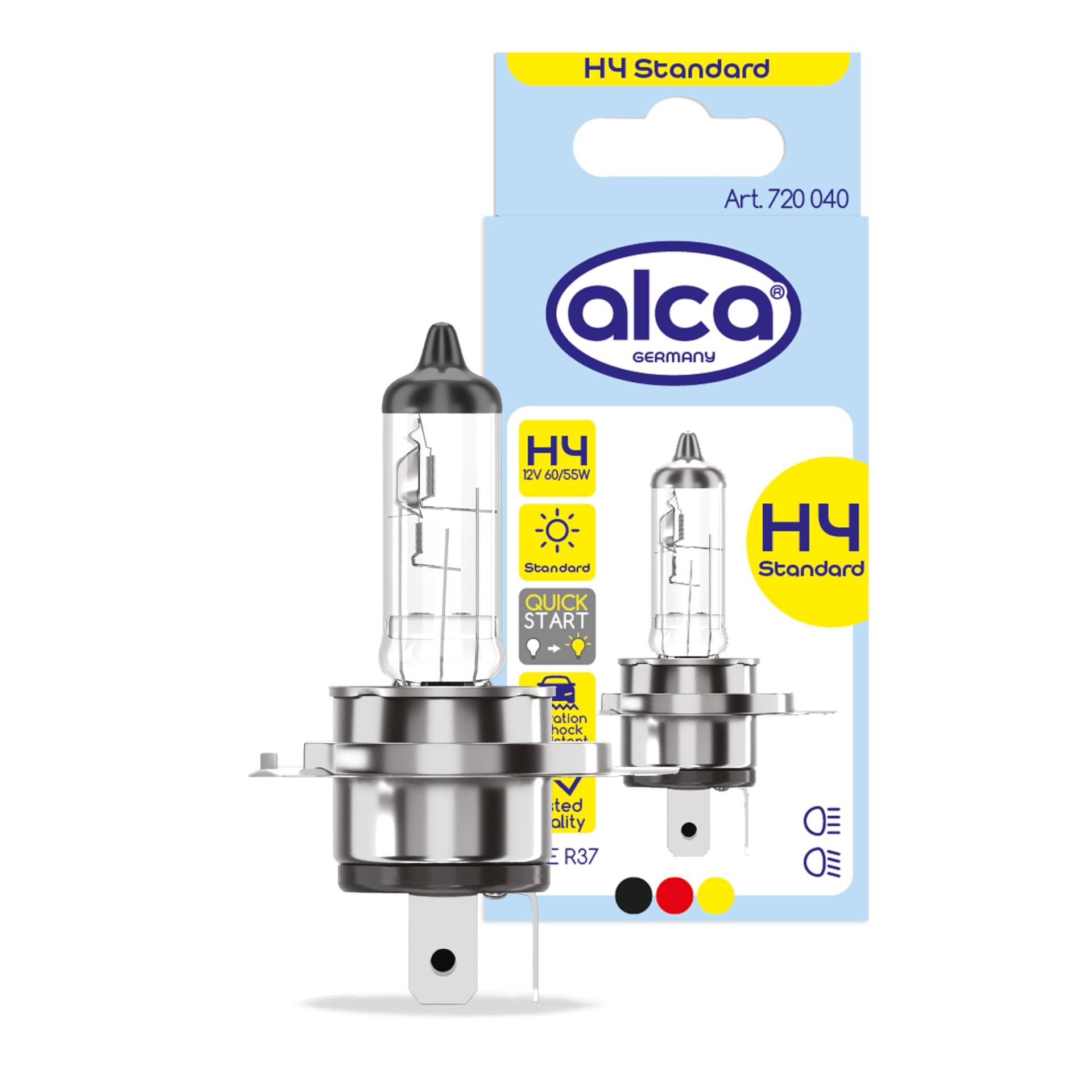 alca® Halogenlampe H4 Fahrzeuglampe Glühbirne Auto Leuchtmittel 12V 60W Sockel: P43t von alca