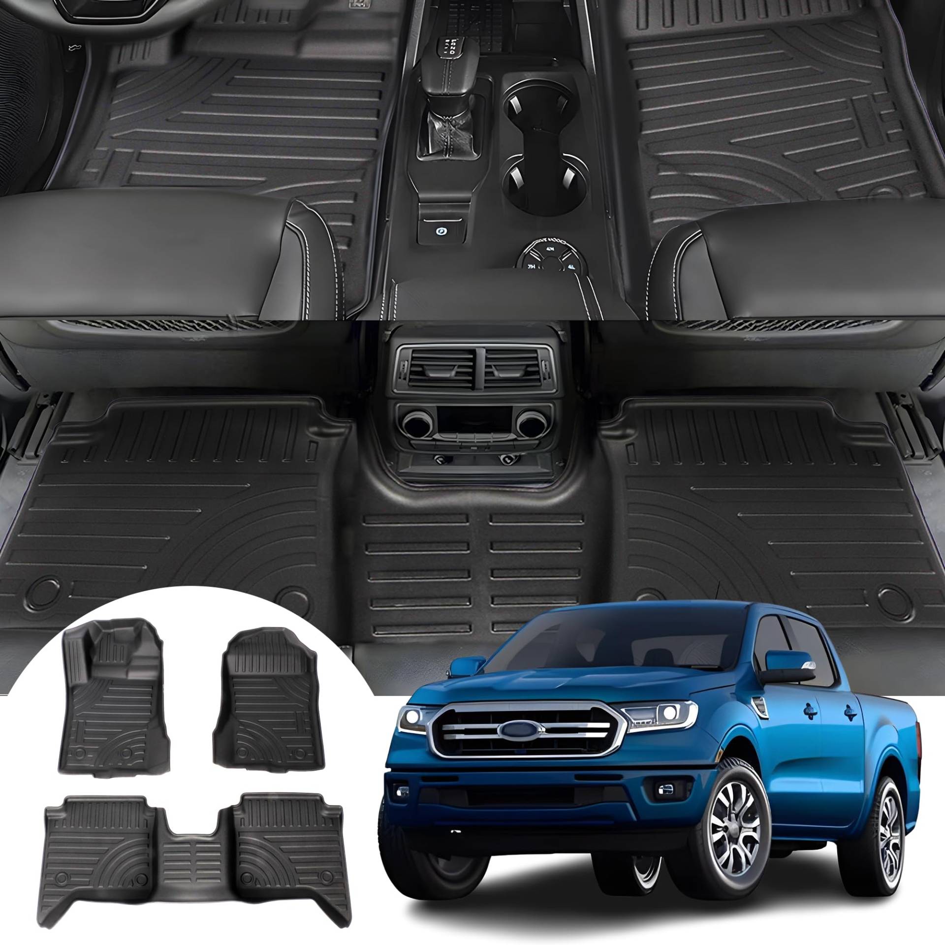 aleawol Fussmatten Auto für Ford Ranger T9 2022 2023 2024, 3D Auto Fussmatten Gummimatten Kompatibel mit Neu Ford Ranger T9, Passgenaue Premium Allwetter Geruchlos rutschfest TPE Fußmatten Set von aleawol