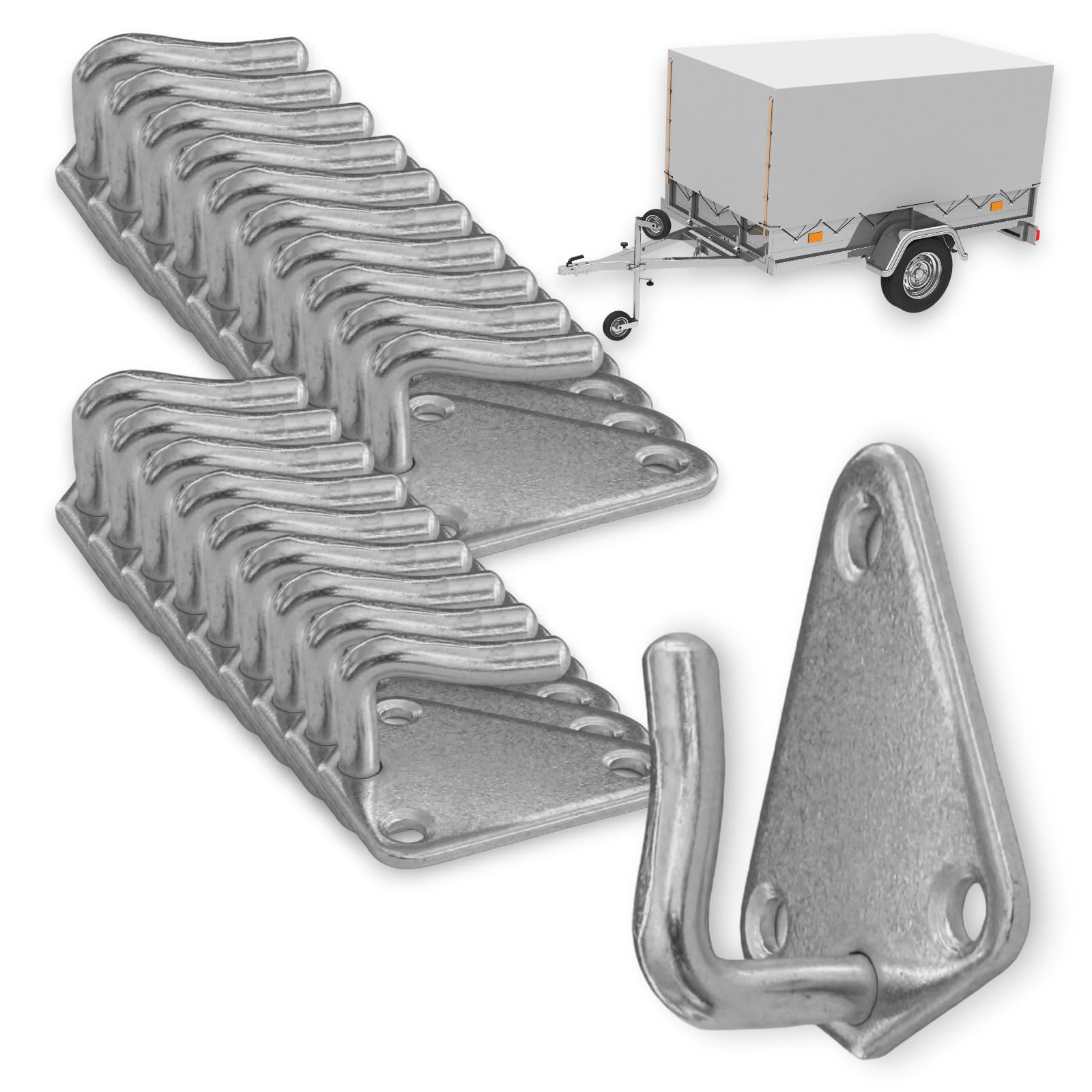 All-around24 Dreiloch Planenhaken Netzhaken für Plane & Anhängernetz langlebige Dreilochplanenhaken aus verzinktem Guss - robuste Dreilochhaken Abspannhaken für Anhänger (20 X Planenhaken) von all-around24