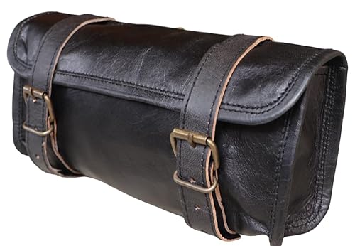 American blue Leder-Fahrradtasche, braune Lenkerhalterung mit verstellbarem Riemen, Reißverschlusstasche, Reisezubehörtasche, schwarz von american blue