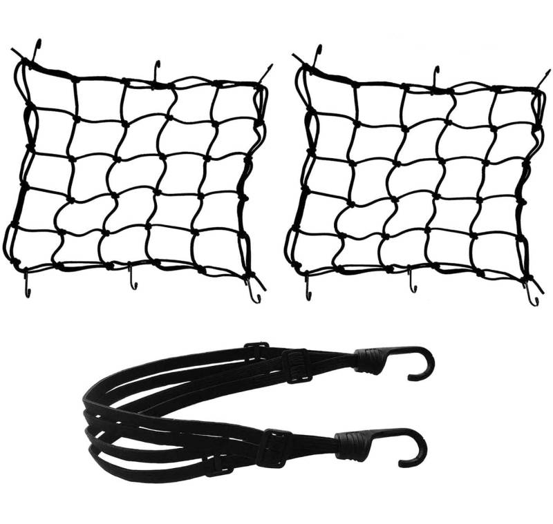 2 Stücke Gepäcknetz Fahrrad + 1 Stücke gepäckspanner , Annhao expander mit haken , spanngurt fahrrad, gepäcknetz motorrad , gepäckspinne für Motorradhelm Fahrradkorb netz fahrradträger mountainbike von Annhao