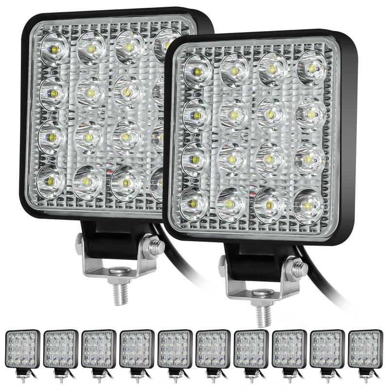 antom Led Arbeitsscheinwerfer 12v 48W 10 Pcs led Zusatzscheinwerfer 4800LM Traktor led zusatzscheinwerfer für Bagger, Traktoren, Schlepper, Gabelstapler, ATV, Lkw, offroad (4x4) von antom