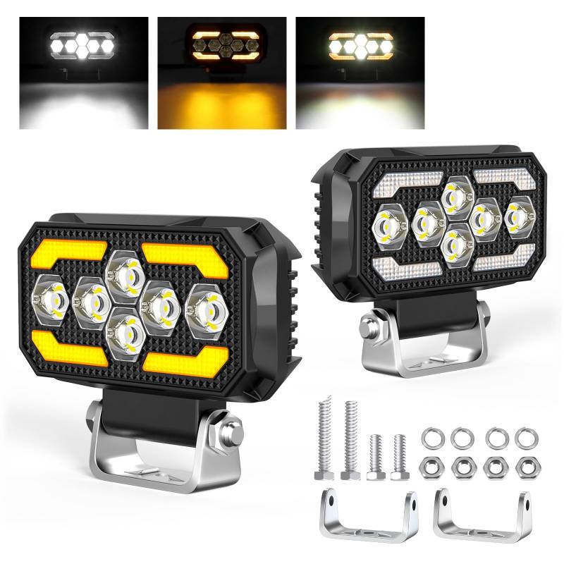 antom 2 Stück LED Arbeitsscheinwerfer 168W 9-60V 18000 Lumen led Scheinwerfer IP68 Wasserdicht 5 Zoll zusatzscheinwerfer für Bagger,Traktoren,Schlepper,ATV, Lkw,Geländewagen,Motorräder von antom