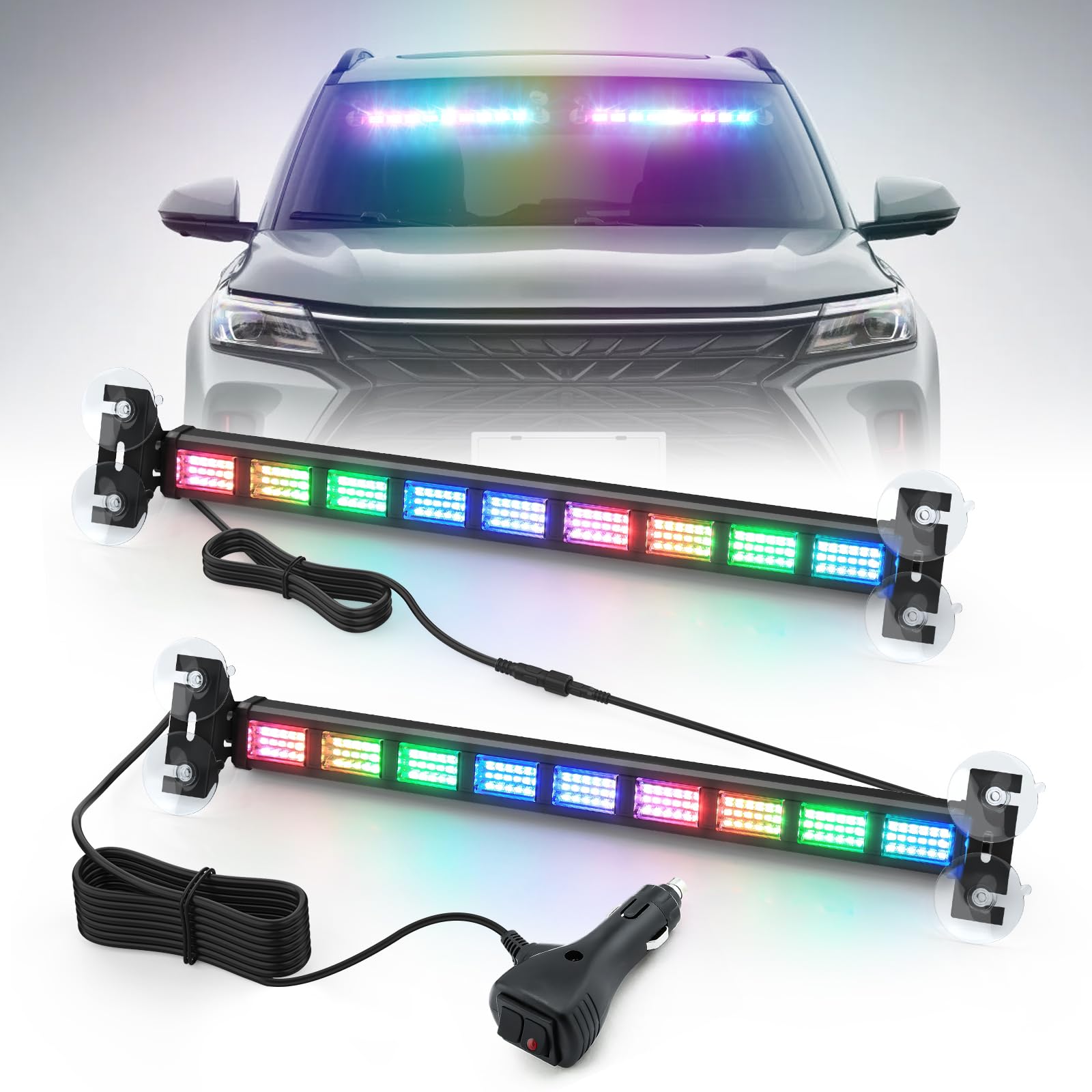 antom LED Rundumkennleucht Blinken LED Warnleuchte 2er 108 LEDs Warnleuchte Buntes Multi-Color Leuchtfeuer Rundumleuchte mit 11 Blinkenden Stroboskop-Modi für Auto, PKW, LKW, Traktor, KFZ, LKW von antom