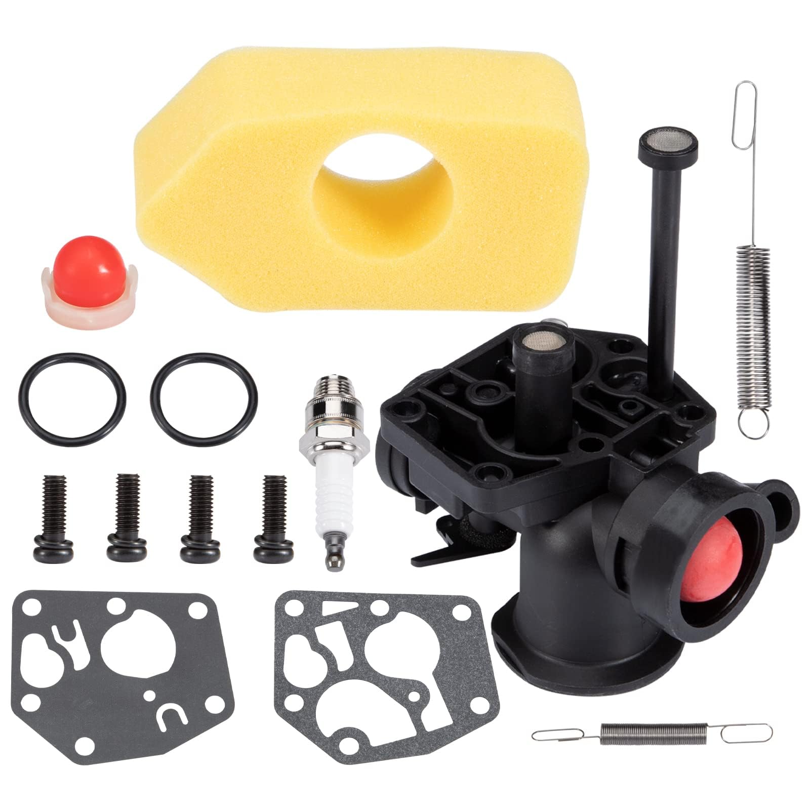 Vergaser-Kit für Rasenmäher für Briggs & Stratton 499809 498809A 494406, mit Luftfilter, Schrauben, Reglerfeder, Membrane, Kraftstoffpumpe, Zündkerze von appe