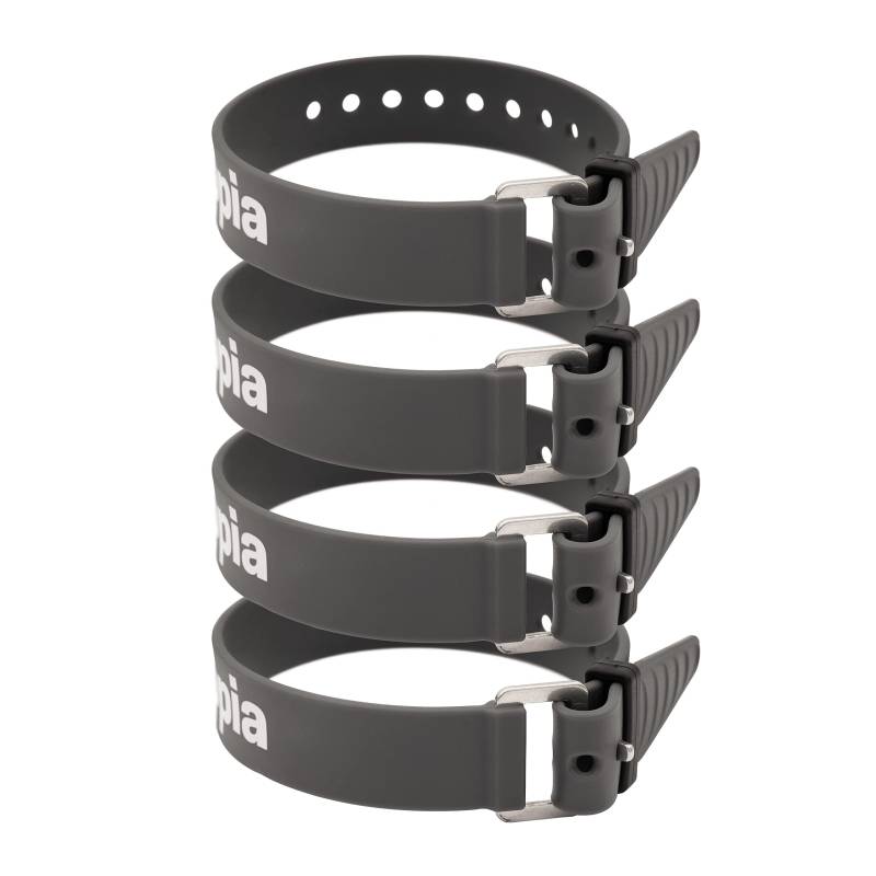 Appia Straps - Spanngurte 35cm Grau (4er Pack) inkl. Strap-Keeper für Fahrrad, Ski, Bikepacking, Camping, Heimwerken aus TPU mit rostfreier Aluminium-Schnalle von appia