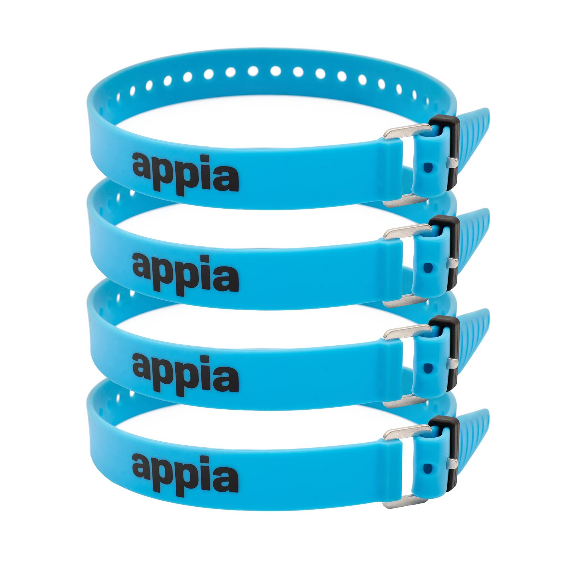 Appia Straps - Spanngurte 50cm Blau (4er Pack) inkl. Strap-Keeper für Fahrrad, Ski, Bikepacking, Camping, Heimwerken aus TPU mit rostfreier Aluminium-Schnalle von appia