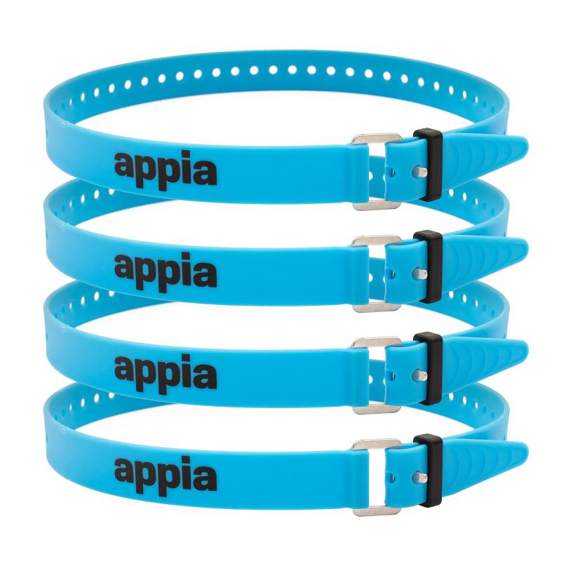 Appia Straps - Spanngurte 65cm Blau (4er Pack) inkl. Strap-Keeper für Fahrrad, Ski, Bikepacking, Camping, Heimwerken aus TPU mit rostfreier Aluminium-Schnalle von appia