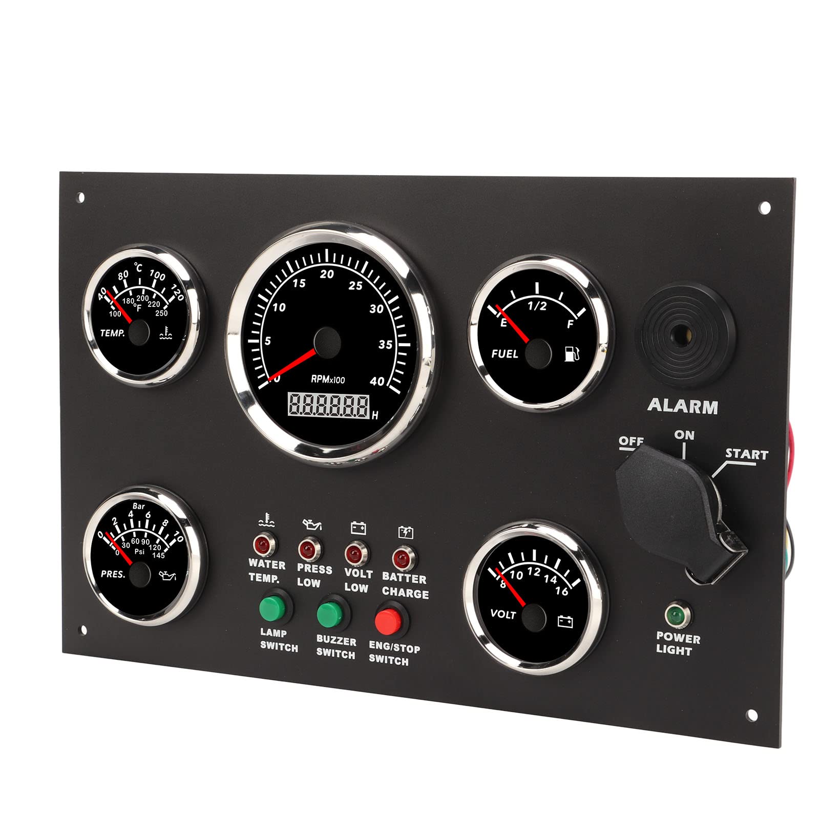 Bootsinstrumententafel, Drehzahlmesser, Kraftstoffstand, Wassertemperatur, Öldruckmesser, Voltmeter, 5 Armaturenbrett-Messgeräte-Set für Marine-Yacht von aqxreight