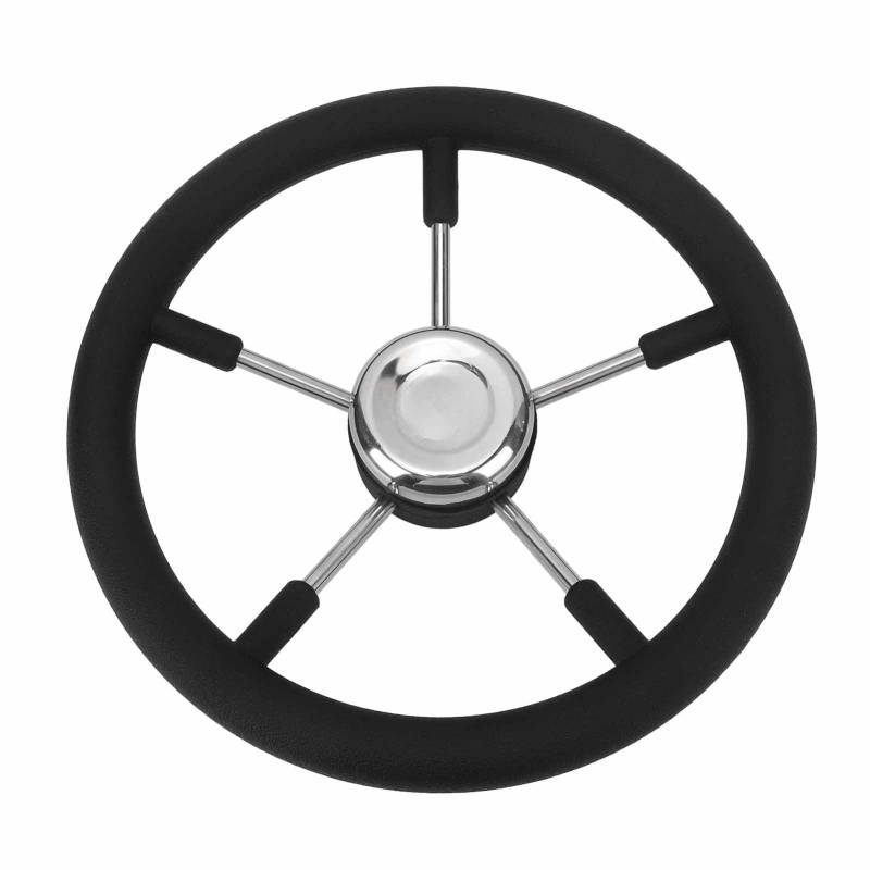 Bootslenkrad aus Edelstahl 304, 13-7/8-Zoll-Yachtlenkrad mit PU-Schaumgriff, 5-Speichen-Design für Alle Standard-3/4-Zoll-Ruder mit Konischem Schaft, Geeignet für Bay-Boote, von aqxreight