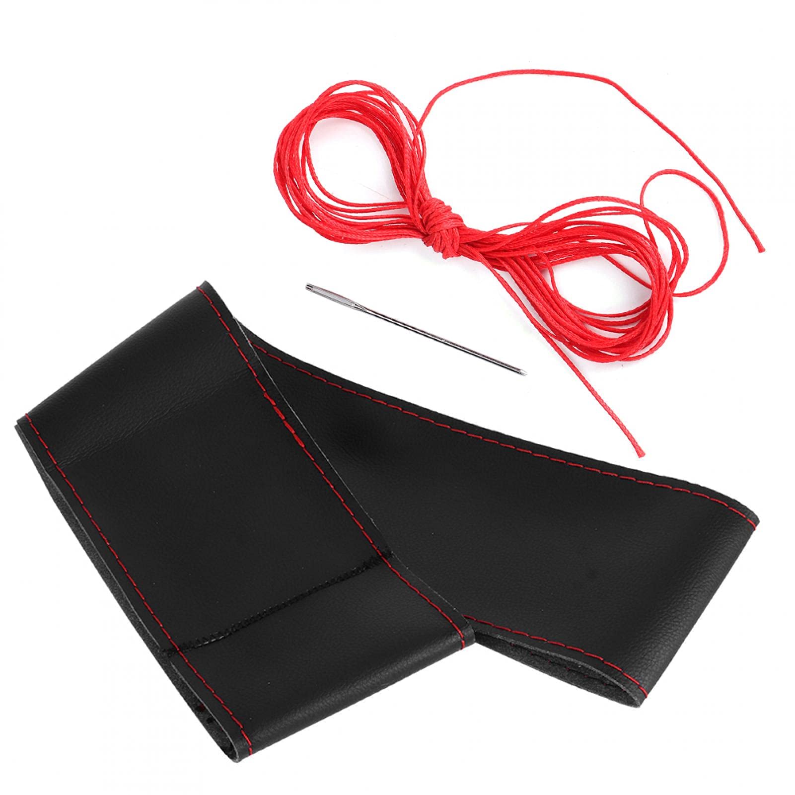 Lenkradabdeckung, Universal DIY Nähen 38 cm Mikrofaser Leder Auto Innenlenkung Lenkradabdeckung Zubehör(Schwarz Rot) von aqxreight