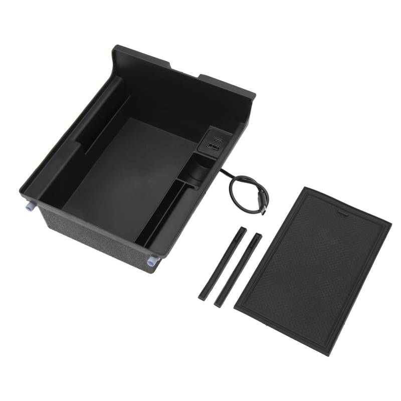 Mittelkonsole Aufbewahrungsbox Armlehne Organizer Fach Container USB-Erweiterungskabelbaum für Model 3 Y 2021 2023 (Silikon) von aqxreight