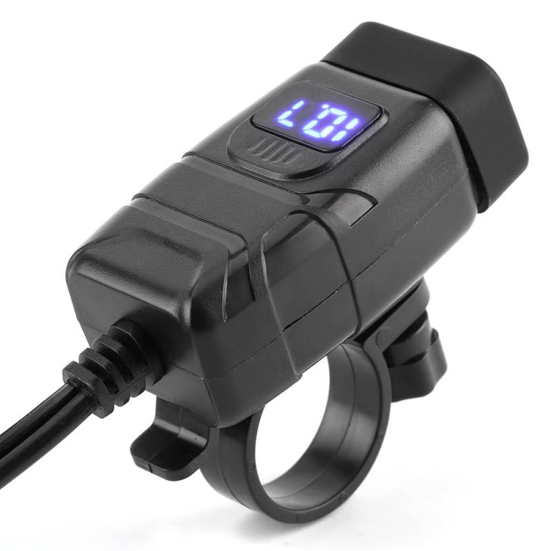 Wasserdichter Quadratischer Kopf, Dual-USB-Telefon, Schnelles Aufladen, QC3.0, Aus-Schalter, LED-Digitalanzeige, Voltmeter für Motorräder, (Quadratisches von aqxreight