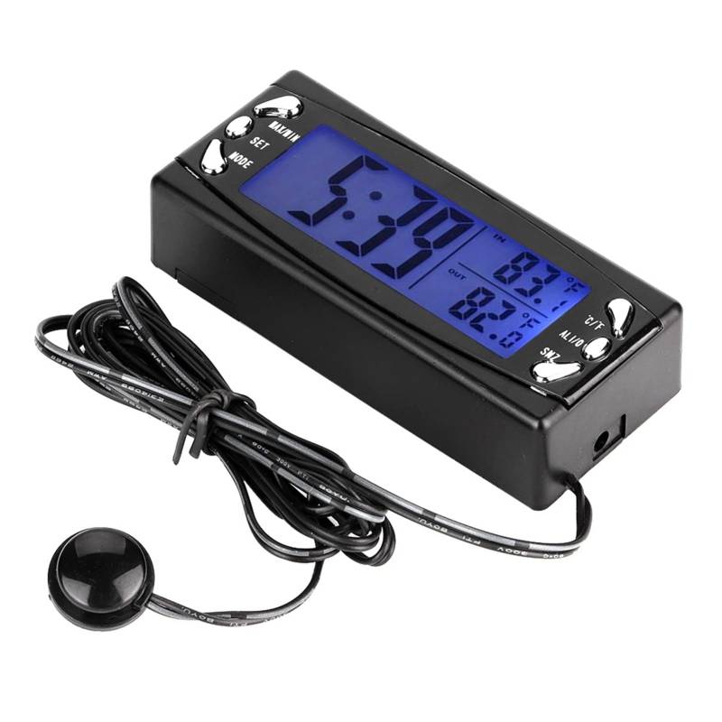 aqxreight 12V Digital Auto Thermometer Uhr LCD Temperaturmesser mit Alarm Universal ABS von aqxreight