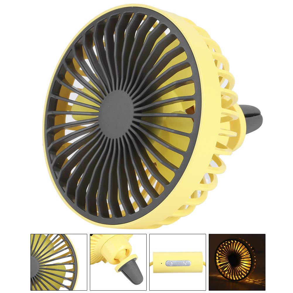 aqxreight 5V 5W 360-Grad-Auslass-USB-Auto-Ventilator-Zubehör mit LED-Licht, Kleine Größe, Leichtes Gewicht, Einfaches Wiederverwenden und Komfort (Yellow) von aqxreight