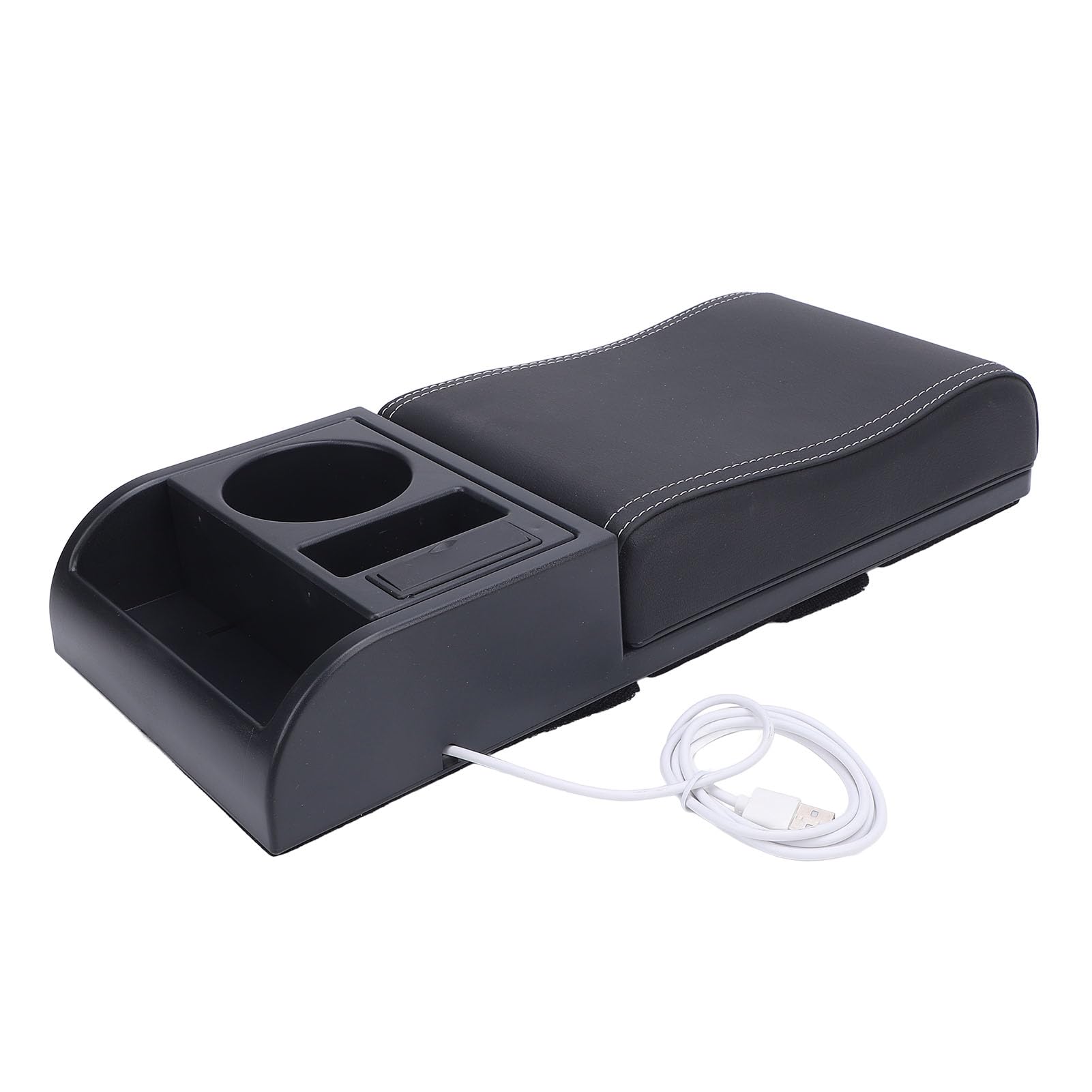 aqxreight Center Console Armlast Box Abdeckungslänge mit USB -Ladeanschluss -Tasse Halter Universal Fit Car Armlast Box Extender für die Meisten Fahrzeuge (weiße Linie) von aqxreight