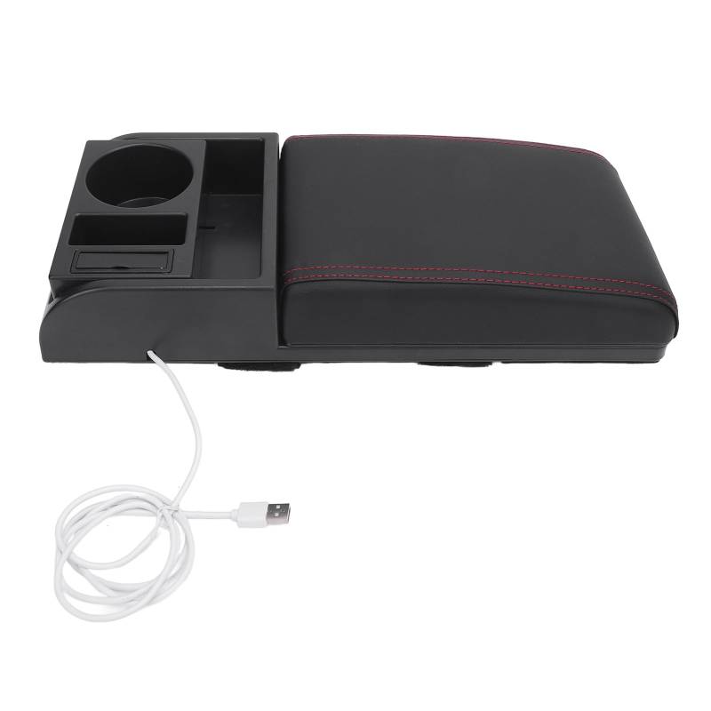 aqxreight Center Console Armlast Box Abdeckungslänge mit USB -Ladungsanschluss -Becher -Halter Universal Fit Car Armlast Box Extender für SUVS -LKWs (rote Linie) von aqxreight